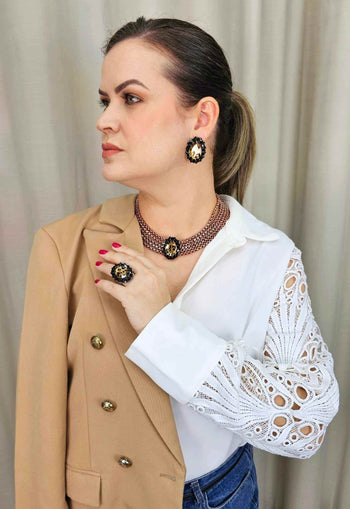 Choker Nefertari animal print com venezianas vintage