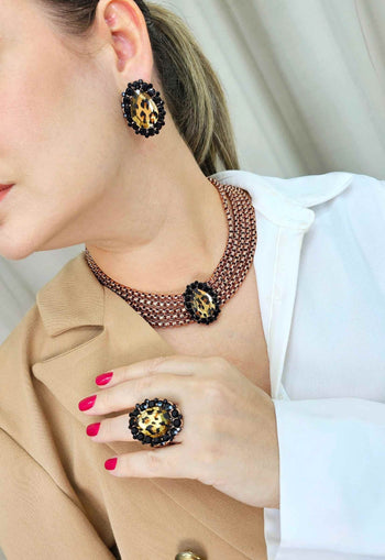 Anel Nefertari animal print banhado no vintage