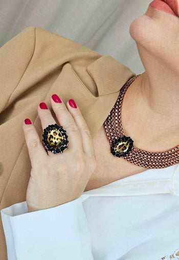 Anel Nefertari animal print banhado no vintage