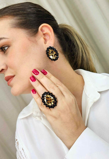 Anel Nefertari animal print banhado no vintage