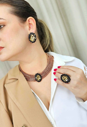 Brinco Nefertari animal print banhado no vintage