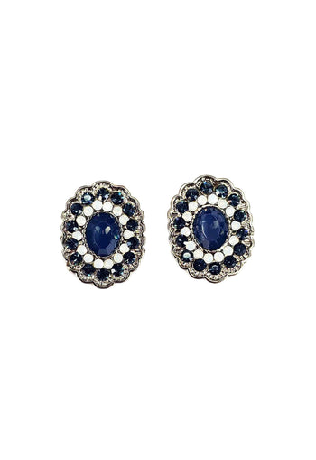 Brinco Coliseu silver de pedras azuis e opal banhado no prata
