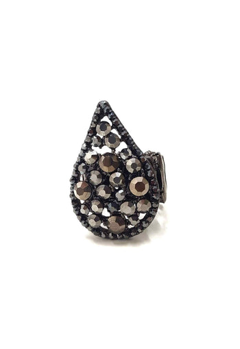Anel Zilá onix de gota com strass hematite banhado no grafite
