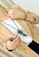 Anel Zilá onix de gota com strass hematite banhado no grafite