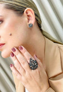 Anel Zilá onix de gota com strass hematite banhado no grafite