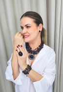 Colar Momentos black com pedras e pingente preto