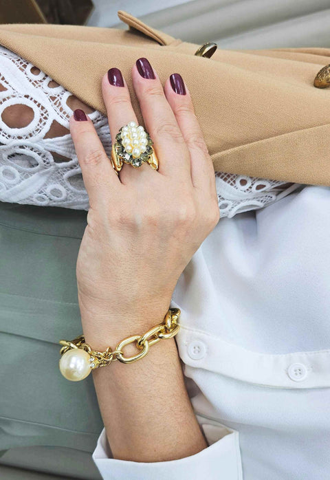 Pulseira Olga gold de elos dourados com perola