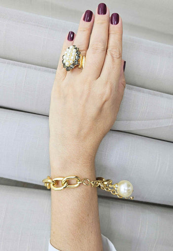Pulseira Olga gold de elos dourados com perola