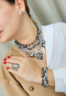 Pulseira Deslumbrante mix com bolas onix e correntes venezianas