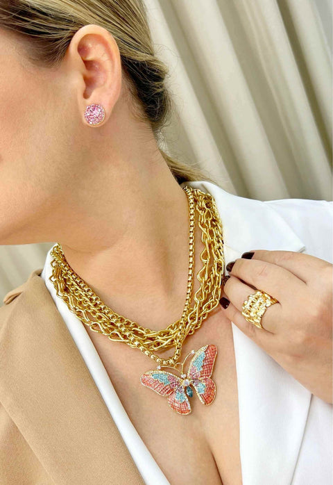 Brinco Vick rosa banhado no dourado
