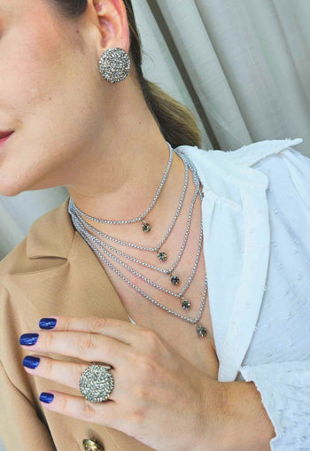 Colar Suzana de veneziana silver e pedras black diamond