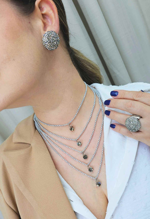 Colar Suzana de veneziana silver e pedras black diamond
