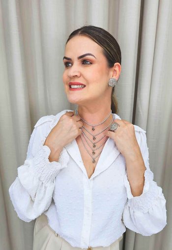 Colar Suzana de veneziana silver e pedras black diamond