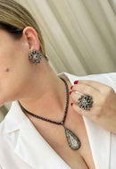 Colar Alure de gota onix banhado no grafite