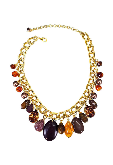 Colar Driade Glam Dourado com pingentes e pedras marrom