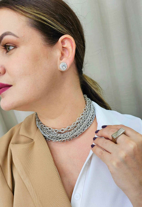Colar Constantine silver com mix de correntes pratas