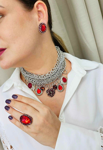 Colar Constantine silver com mix de correntes pratas