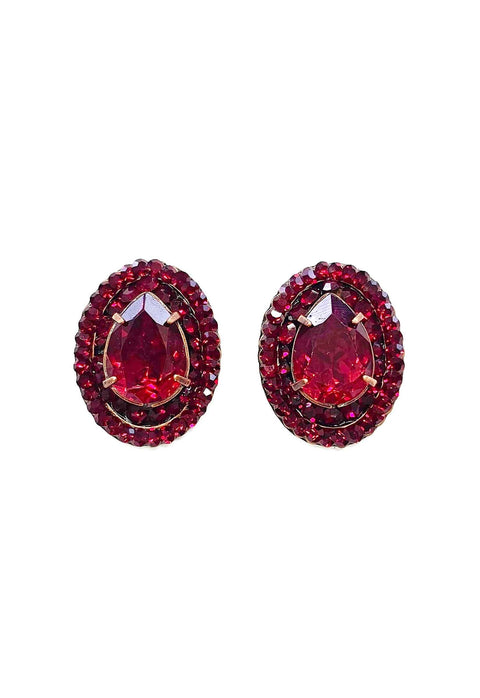 Brinco Camarote Glam oval com pedras vermelhas