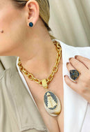 Brinco Salomé azul montana banhado no dourado
