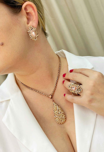 Colar Alure de gota peach banhado no vintage