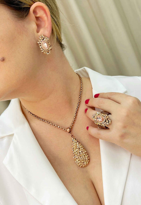 Colar Alure de gota peach banhado no vintage
