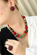 Brinco oval Brigite glam com stras vermelho