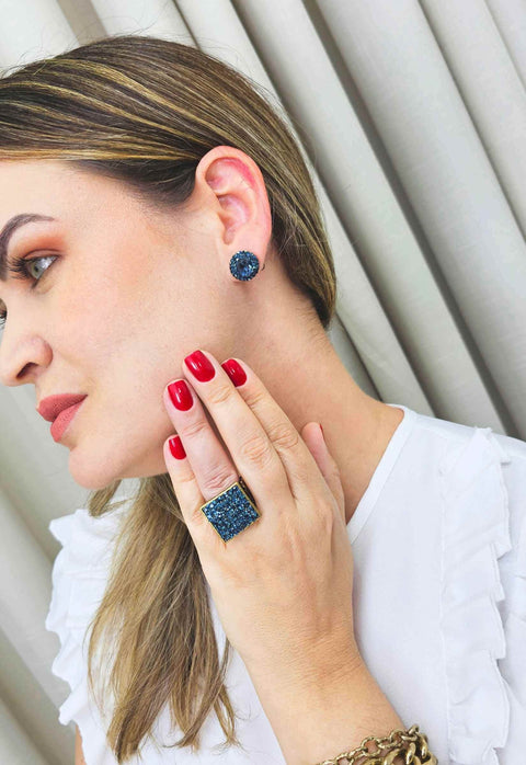 Brinco vick Sanui azul banhado no ouro velho