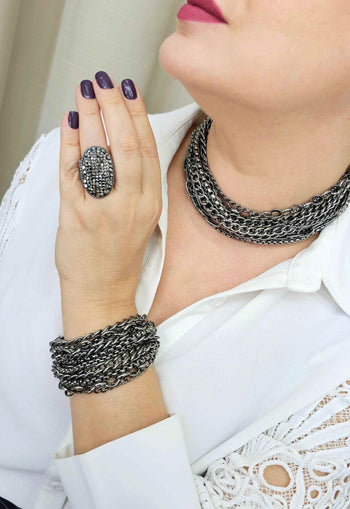 Pulseira Constantine onix com mix de correntes grafites