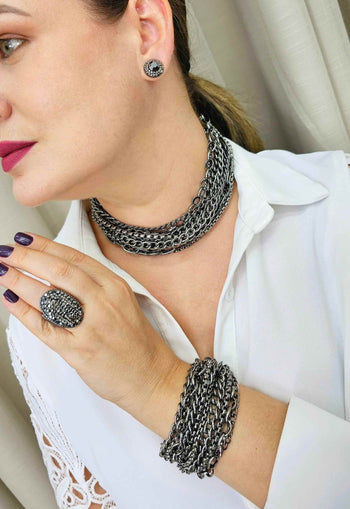 Pulseira Constantine onix com mix de correntes grafites