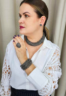 Pulseira Constantine onix com mix de correntes grafites