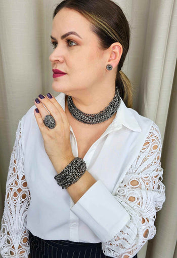 Pulseira Constantine onix com mix de correntes grafites