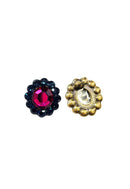 Brinco Nerina oval pequeno com pedras montana e fucsia