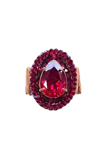 Anel Camarote Glam oval com pedras vermelhas