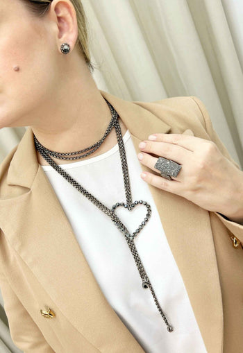 Colar Pashimina gal onix com pingente de coração e strass