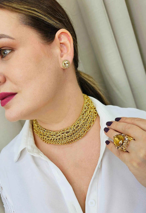 Colar Constantine Gold com mix de correntes douradas