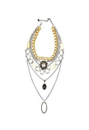 Colar Sanui prata e dourado com elos e pingente black diamond