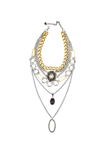 Colar Sanui prata e dourado com elos e pingente black diamond