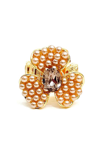 Anel Florência de flor dourado com perolas