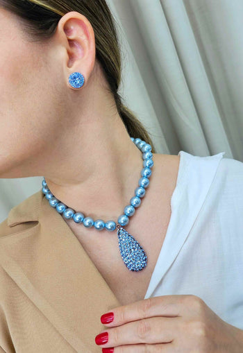 Brinco Vick com pedras no azul jeans banhado no vintage