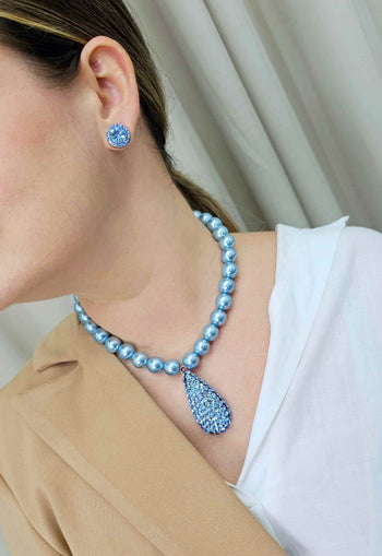 Brinco Vick com pedras no azul jeans banhado no vintage