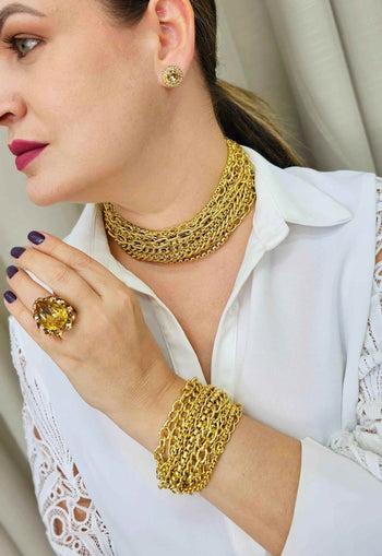 Pulseira Constantine gold com mix de correntes douradas
