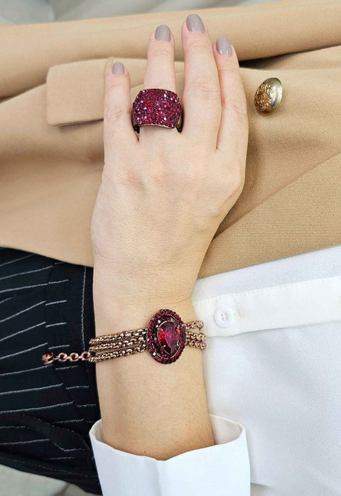 Pulseira Camarote Glam vintage com pedras vermelhas