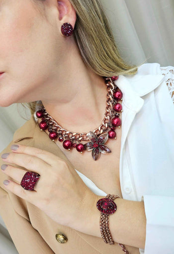 Pulseira Camarote Glam vintage com pedras vermelhas