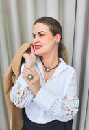 Choker de flor Alegrar com cordão e pedras black diamond