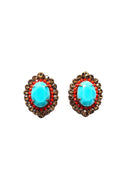 Brinco Ambaris com pedras azul e strass coral e marrom