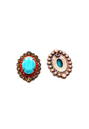 Brinco Ambaris com pedras azul e strass coral e marrom