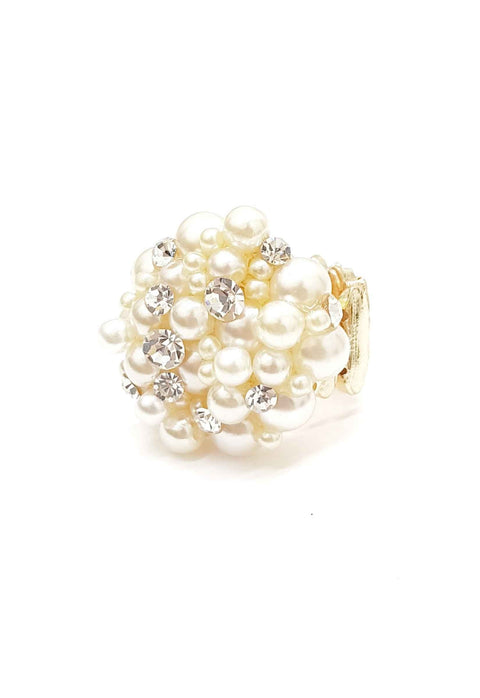 Anel Elizabete dourado com perolas e strass
