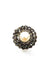 Anel Alegrar redondo com pedras black diamond e perola banhado no vintage