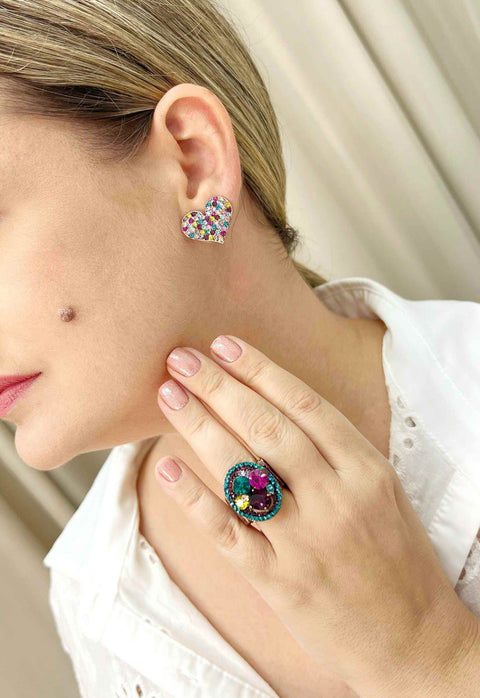 Anel colorido Maya banhado no vintage