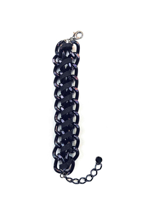 Pulseira Medina jet com couro e elos preto